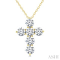 3 Ctw Round Cut Diamond Christian Cross 6-Stone Fashion Pendant With Chain in 14K Yellow Gold