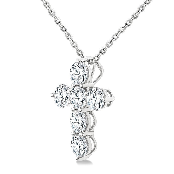 1 Ctw Round Cut Diamond Christian Cross 6-Stone Fashion Pendant With Chain in 14K White Gold