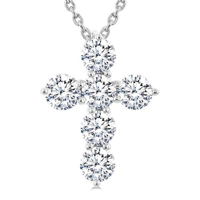 1 Ctw Round Cut Diamond Christian Cross 6-Stone Fashion Pendant With Chain in 14K White Gold