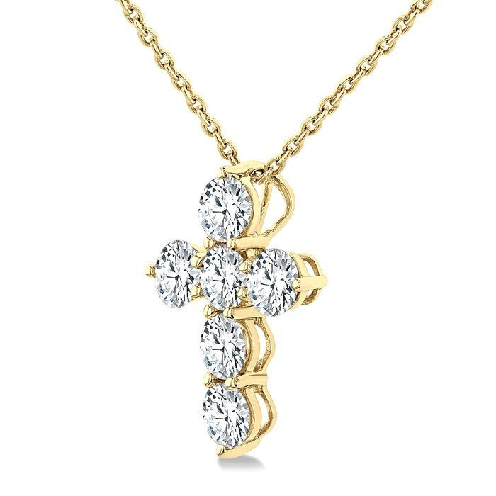 1 Ctw Round Cut Diamond Christian Cross 6-Stone Fashion Pendant With Chain in 14K Yellow Gold