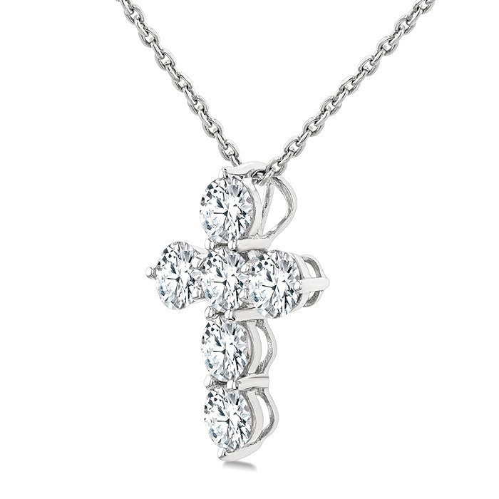 1 Ctw 6-Stone Round Cut Diamond Fashion Cross Pendant With Chain in 14K White Gold