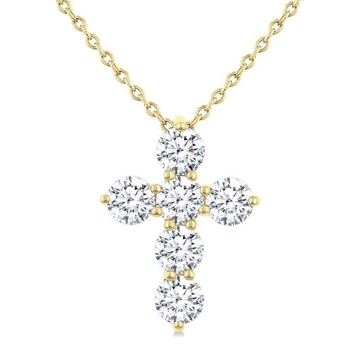 1 Ctw Round Cut Diamond Christian Cross 6-Stone Fashion Pendant With Chain in 14K Yellow Gold