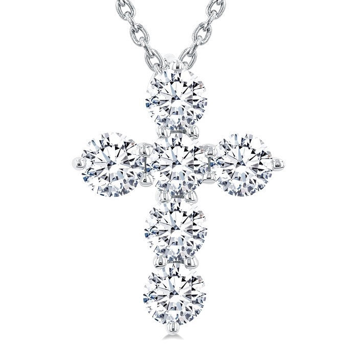 1 Ctw Round Cut Diamond Christian Cross 6-Stone Fashion Pendant With Chain in Platinum