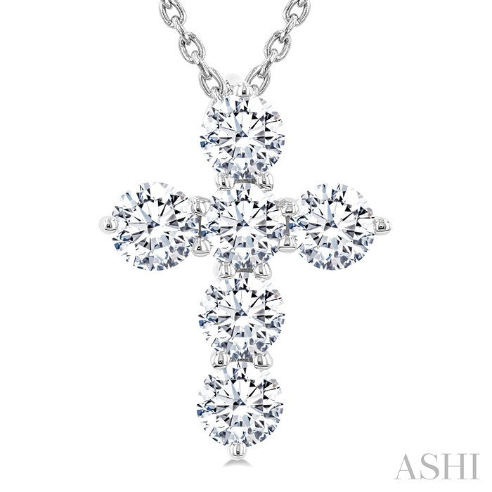 1 Ctw Round Cut Diamond Christian Cross 6-Stone Fashion Pendant With Chain in 14K White Gold