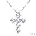 1 Ctw 6-Stone Round Cut Diamond Fashion Cross Pendant With Chain in 14K White Gold