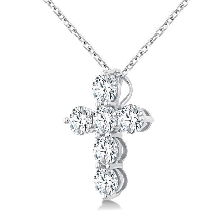 3/4 Ctw Round Cut Diamond Christian Cross 6-Stone Fashion Pendant With Chain in Platinum