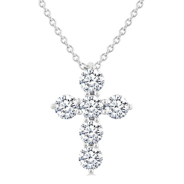 1/2 Ctw Round Cut Diamond Christian Cross 6-Stone Fashion Pendant With Chain in 14K White Gold