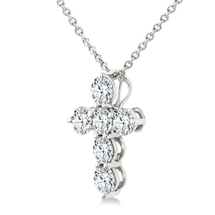 1/2 Ctw Round Cut Diamond Christian Cross 6-Stone Fashion Pendant With Chain in 14K White Gold