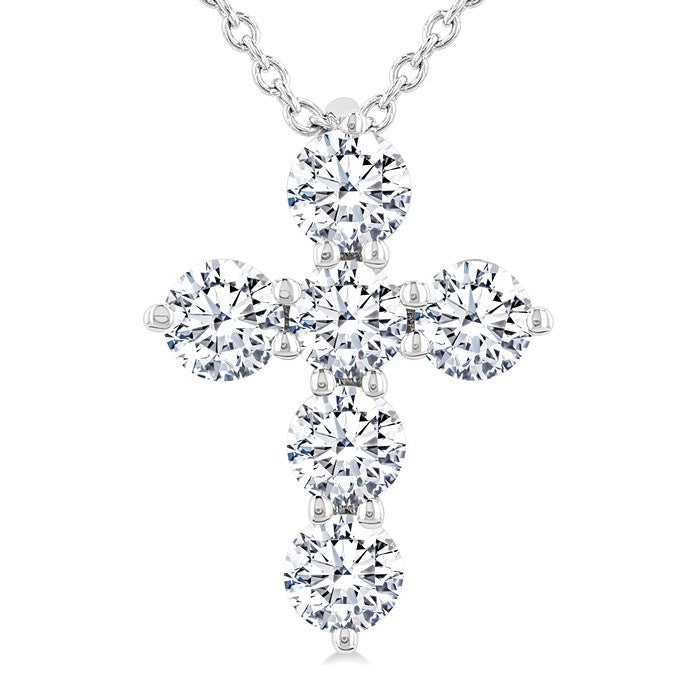 1/2 Ctw Round Cut Diamond Christian Cross 6-Stone Fashion Pendant With Chain in 14K White Gold