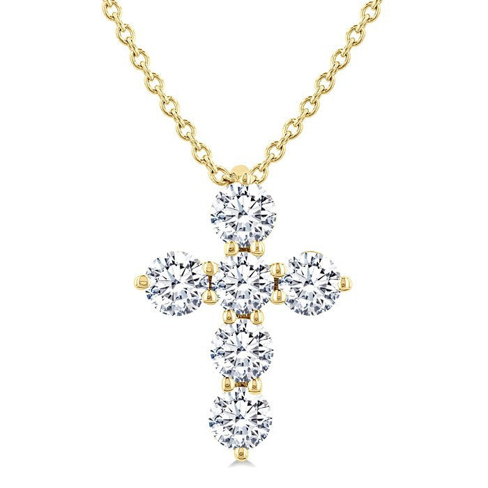 1/2 Ctw Round Cut Diamond Christian Cross 6-Stone Fashion Pendant With Chain in 14K Yellow Gold