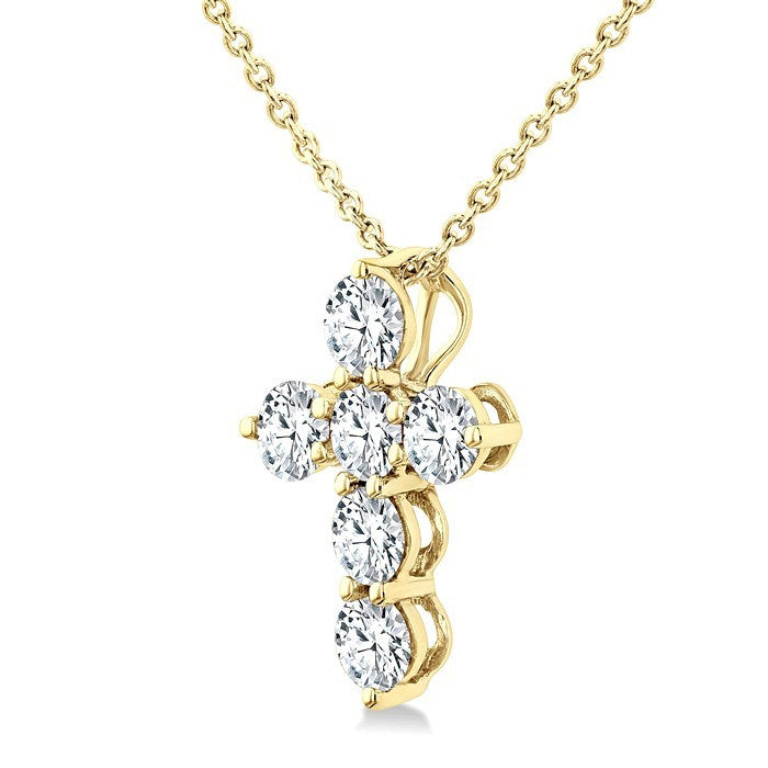 1/2 Ctw Round Cut Diamond Christian Cross 6-Stone Fashion Pendant With Chain in 14K Yellow Gold