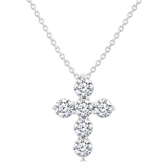 1/2 Ctw Round Cut Diamond Christian Cross 6-Stone Fashion Pendant With Chain in 14K White Gold