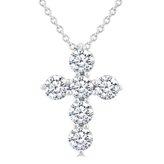 1/2 Ctw Round Cut Diamond Christian Cross 6-Stone Fashion Pendant With Chain in 14K White Gold