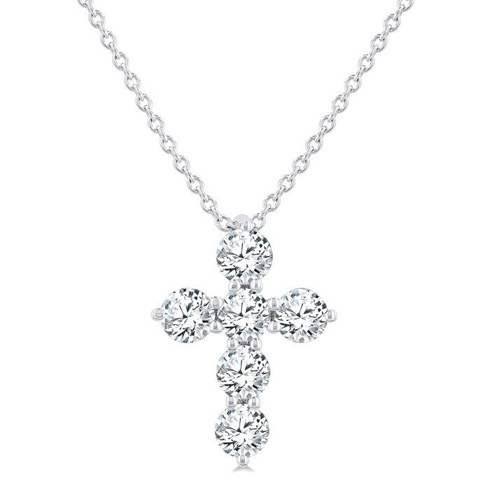 1/2 Ctw Round Cut Diamond Christian Cross 6-Stone Fashion Pendant With Chain in Platinum