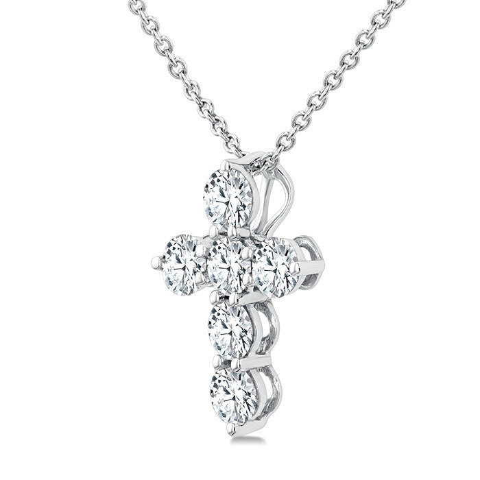 1/2 Ctw Round Cut Diamond Christian Cross 6-Stone Fashion Pendant With Chain in Platinum