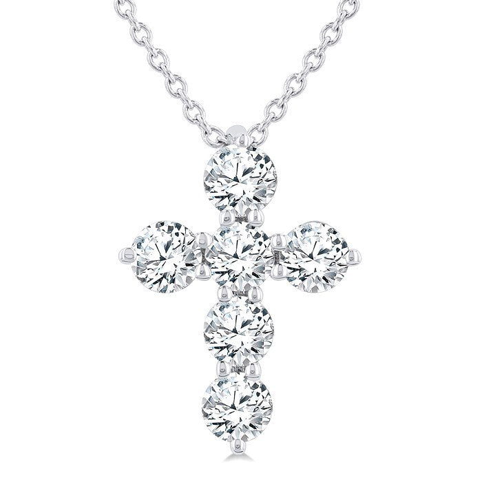 1/2 Ctw Round Cut Diamond Christian Cross 6-Stone Fashion Pendant With Chain in Platinum