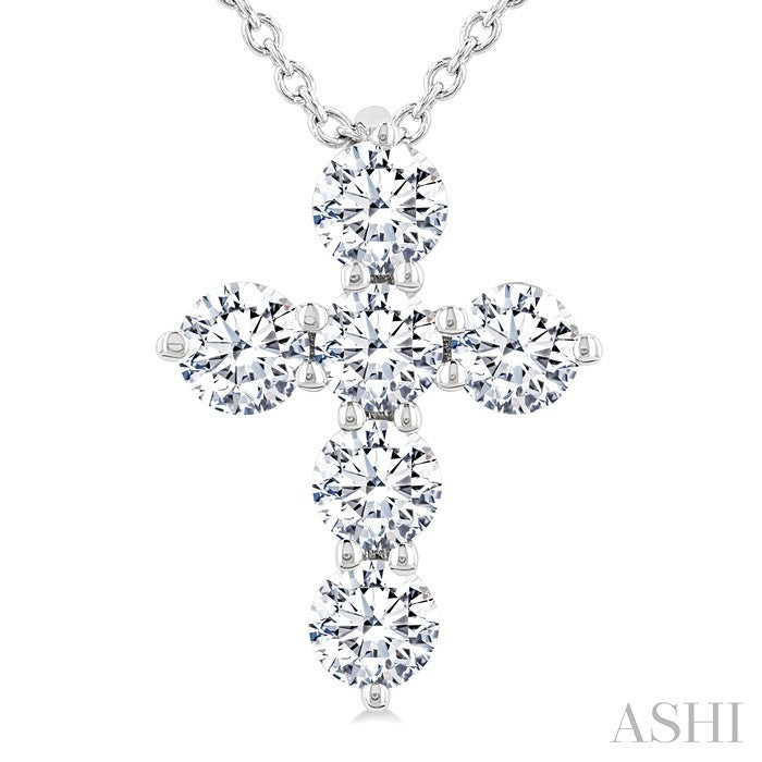 1/2 Ctw Round Cut Diamond Christian Cross 6-Stone Fashion Pendant With Chain in 14K White Gold