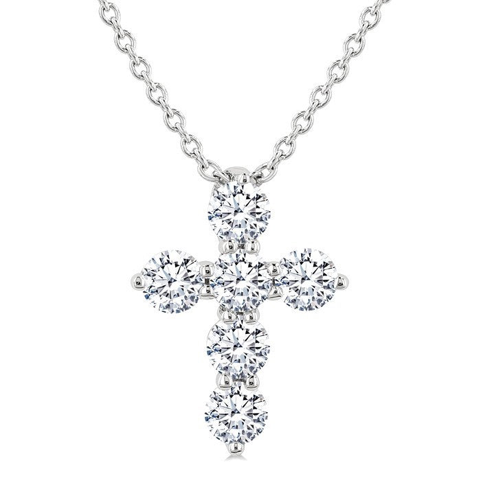 1/3 Ctw 6 Stone Round Cut Diamond Cross Pendant With Chain in 18K White Gold
