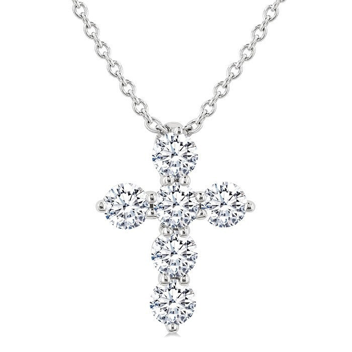 1/3 Ctw Round Cut Diamond Christian Cross 6-Stone Fashion Pendant With Chain in 14K White Gold