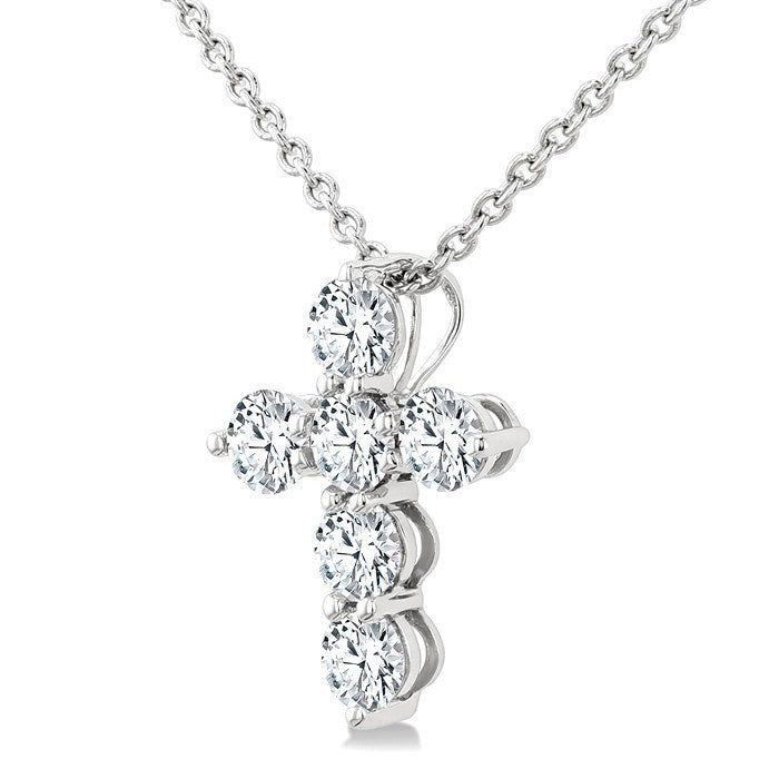1/3 Ctw Round Cut Diamond Christian Cross 6-Stone Fashion Pendant With Chain in 14K White Gold