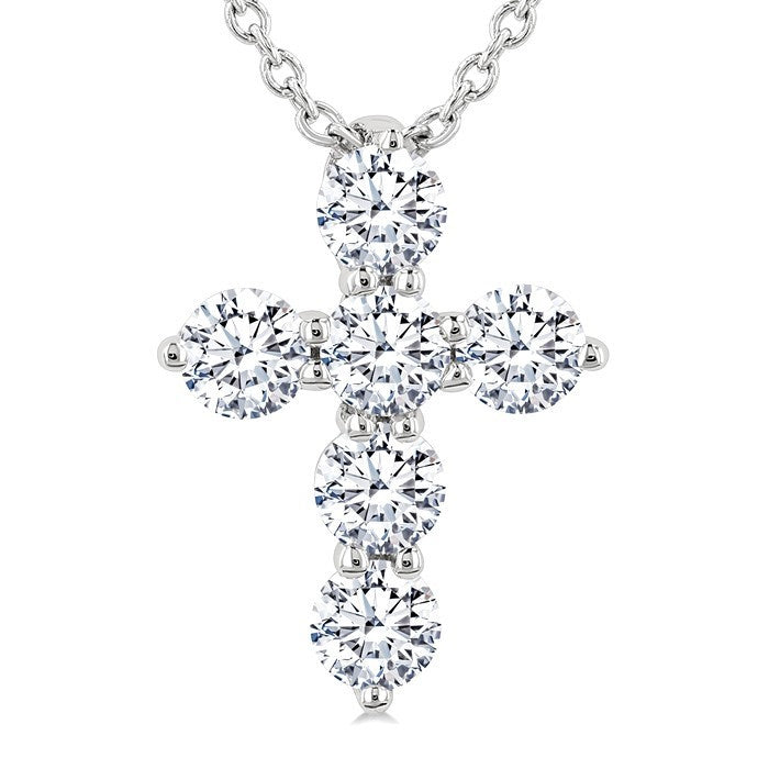 1/3 Ctw Round Cut Diamond Christian Cross 6-Stone Fashion Pendant With Chain in 14K White Gold