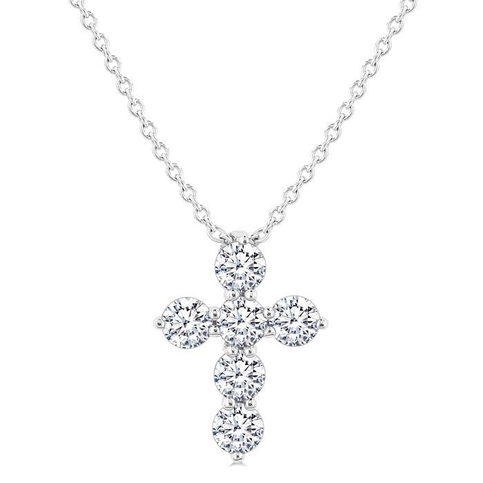 1/3 Ctw Round Cut Diamond Christian Cross 6-Stone Fashion Pendant With Chain in 14K White Gold