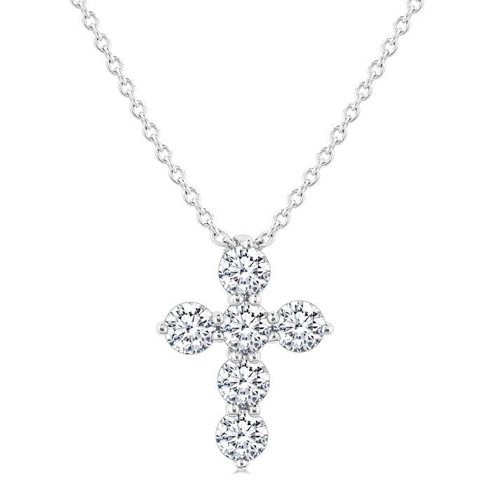 1/3 Ctw Round Cut Diamond Christian Cross 6-Stone Fashion Pendant With Chain in 14K White Gold