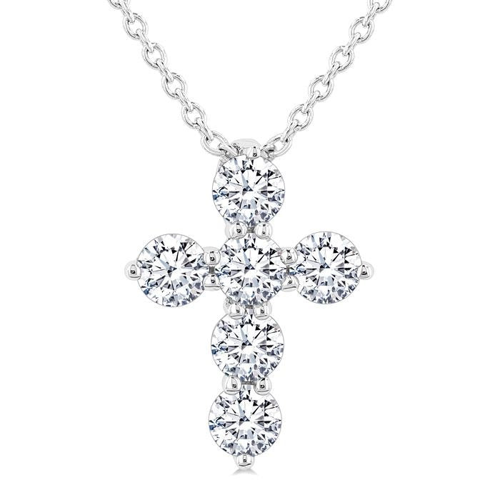 1/3 Ctw Round Cut Diamond Christian Cross 6-Stone Fashion Pendant With Chain in 14K White Gold