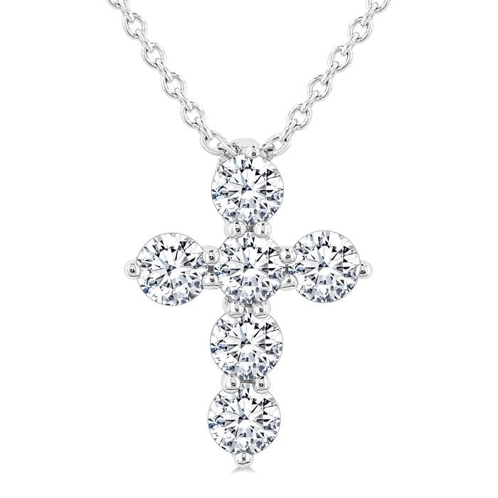 1/3 Ctw Round Cut Diamond Christian Cross 6-Stone Fashion Pendant With Chain in 14K White Gold