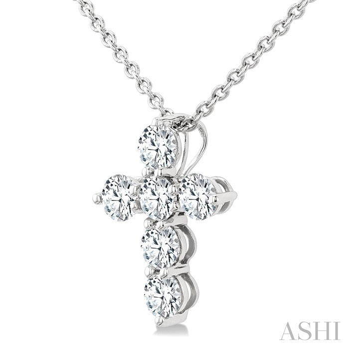 1/3 Ctw Round Cut Diamond Christian Cross 6-Stone Fashion Pendant With Chain in 14K White Gold