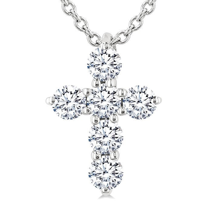 1/4 Ctw Round Cut Diamond Christian Cross 6-Stone Fashion Pendant With Chain in 14K White Gold