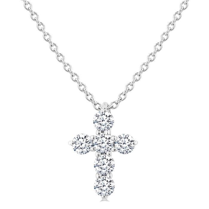 1/4 Ctw Round Cut Diamond Christian Cross 6-Stone Fashion Pendant With Chain in 14K White Gold