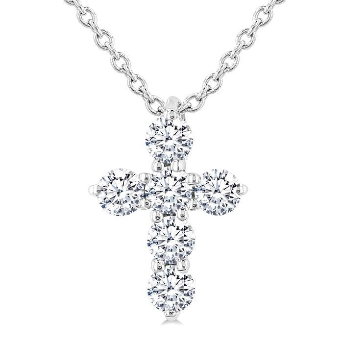 1/4 Ctw Round Cut Diamond Christian Cross 6-Stone Fashion Pendant With Chain in 14K White Gold