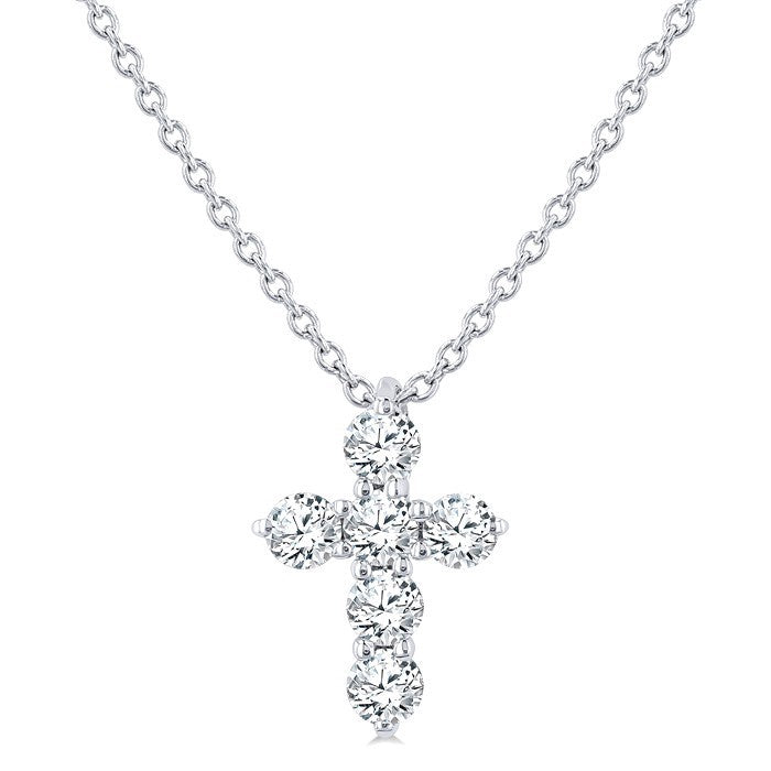 1/4 Ctw Round Cut Diamond Christian Cross 6-Stone Fashion Pendant With Chain in Platinum