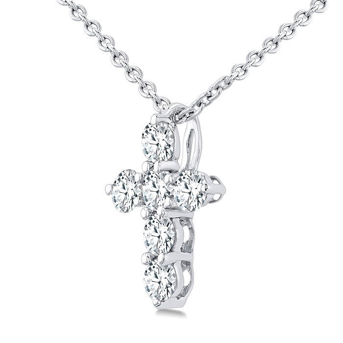1/4 Ctw Round Cut Diamond Christian Cross 6-Stone Fashion Pendant With Chain in Platinum