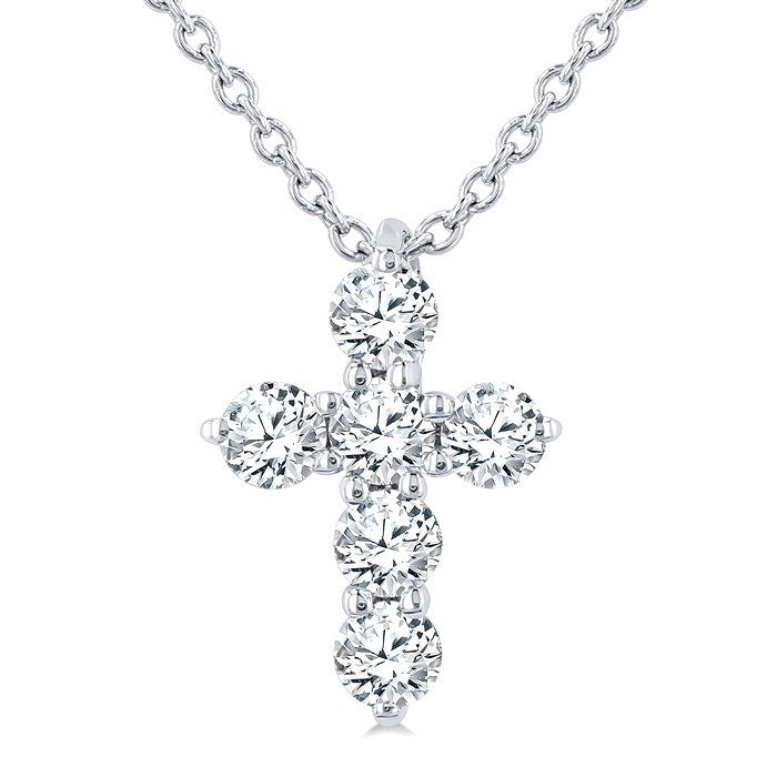 1/4 Ctw Round Cut Diamond Christian Cross 6-Stone Fashion Pendant With Chain in Platinum