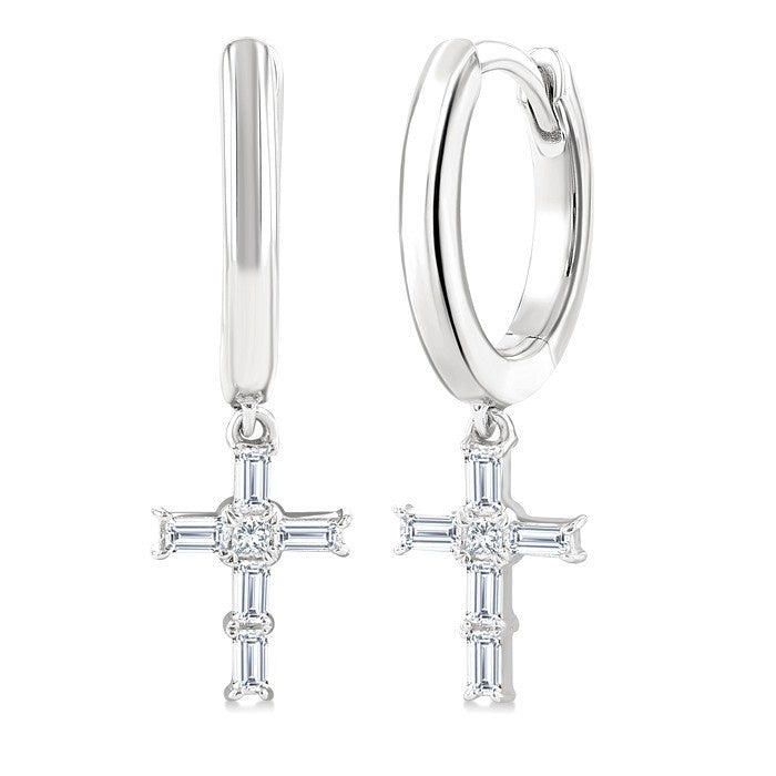 Cross Petite Diamond Fashion Hoop Earrings