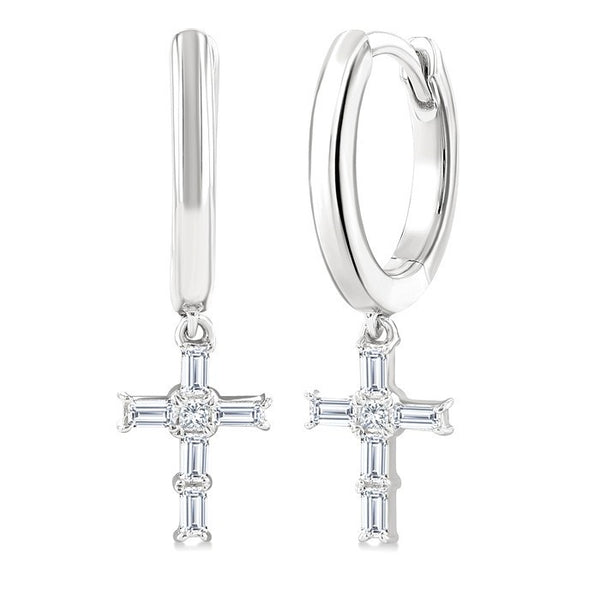 Cross Petite Diamond Fashion Hoop Earrings