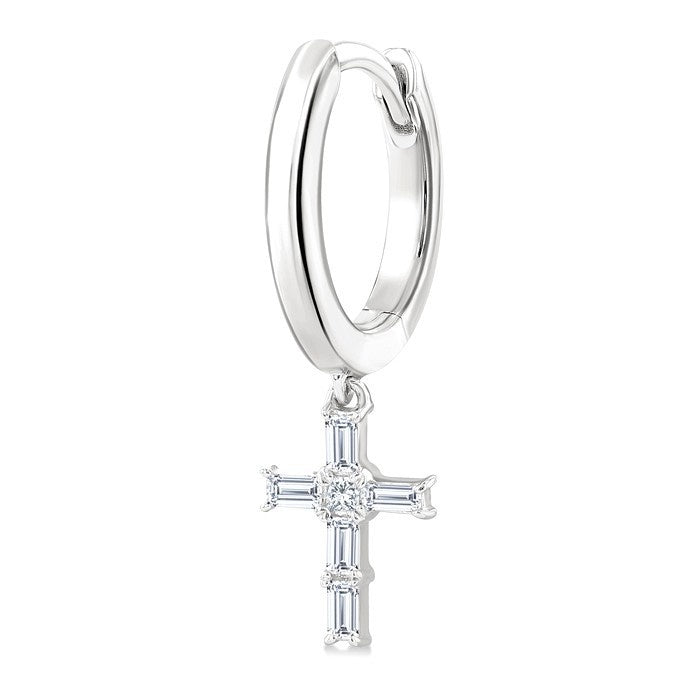 Cross Petite Diamond Fashion Hoop Earrings