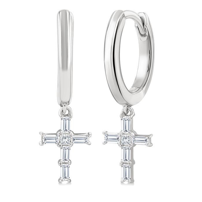 Cross Petite Diamond Fashion Hoop Earrings