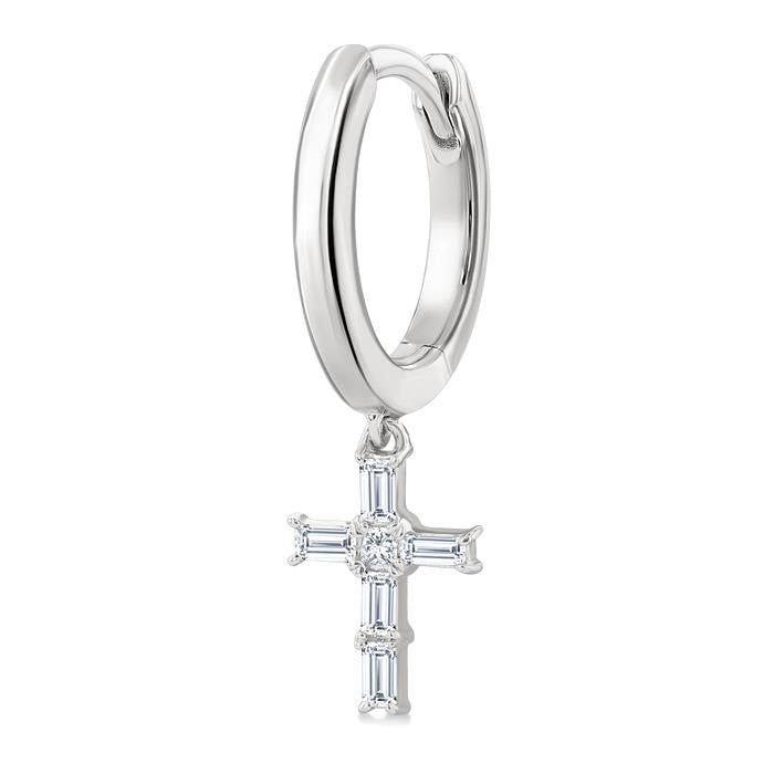 Cross Petite Diamond Fashion Hoop Earrings