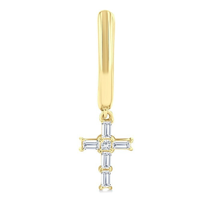 1/5 Ctw Princess and Baguette Cut Diamond Cross Petite Fashion Hoop Earrings in 10K Yellow Gold