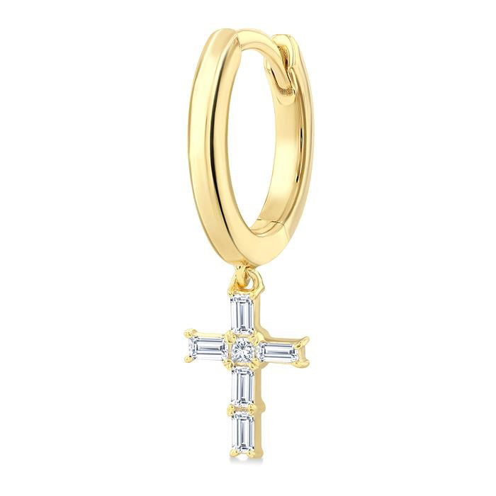 Cross Petite Diamond Fashion Hoop Earrings