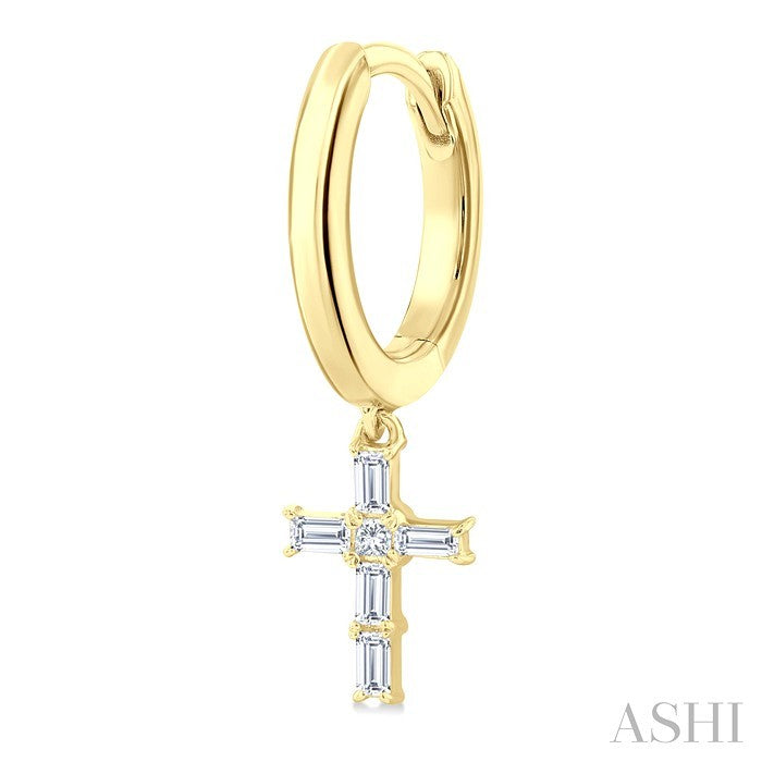 1/5 Ctw Princess and Baguette Cut Diamond Cross Petite Fashion Hoop Earrings in 10K Yellow Gold
