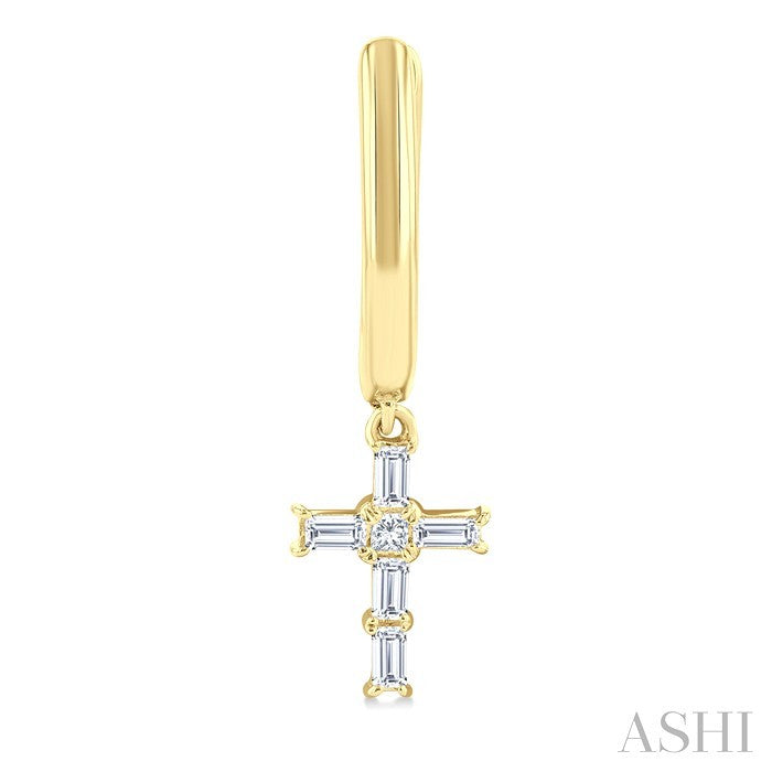 1/5 Ctw Princess and Baguette Cut Diamond Cross Petite Fashion Hoop Earrings in 10K Yellow Gold