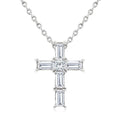 1/6 Ctw Princess and Baguette Cut Diamond Cross Petite Fashion Pendant With Chain in 10K White Gold
