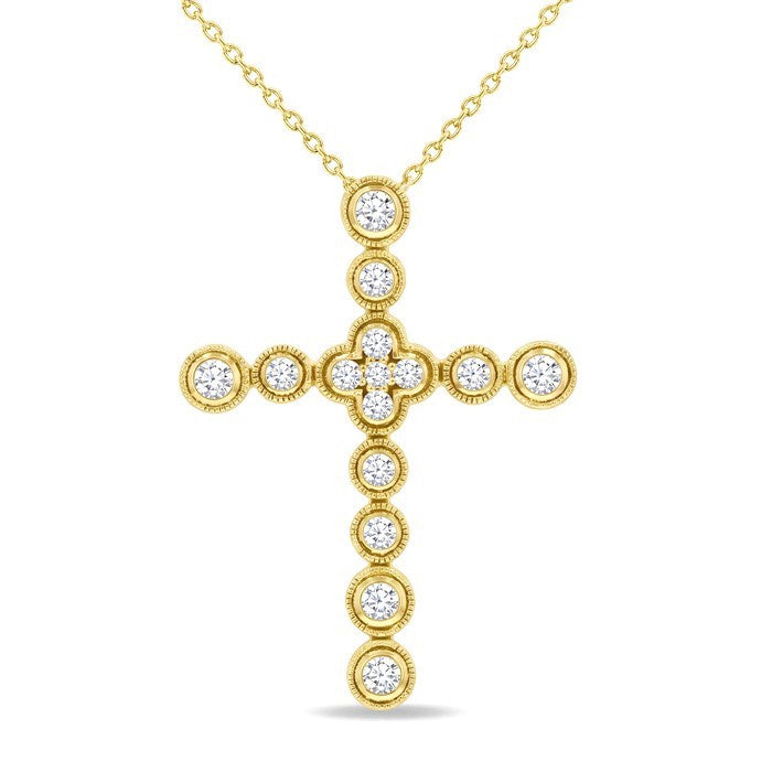 1/4 Ctw Round Cut Diamond Bubble Cross Pendant With Chain in 10K Yellow Gold