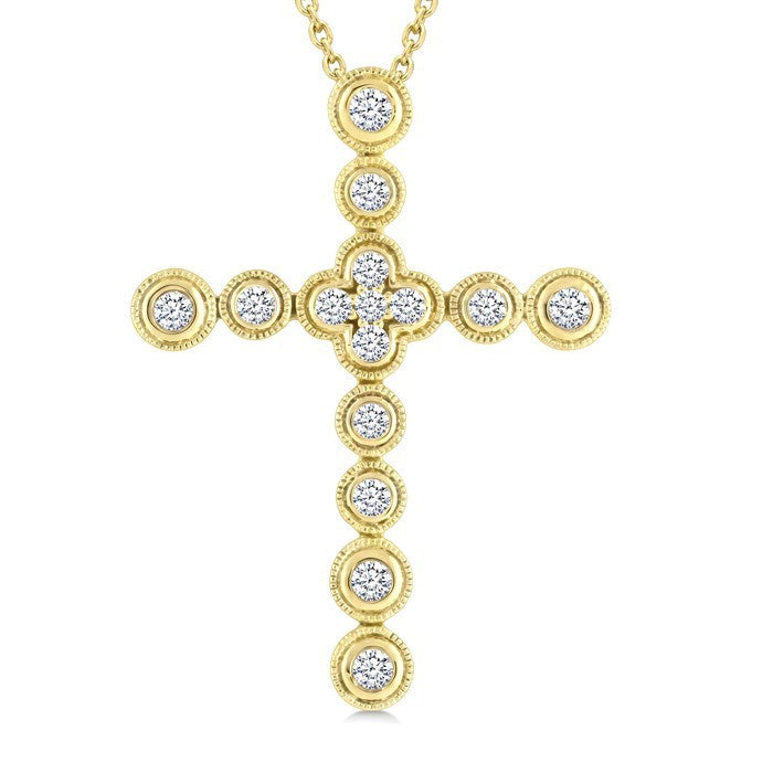 1/4 Ctw Round Cut Diamond Bubble Cross Pendant With Chain in 10K Yellow Gold