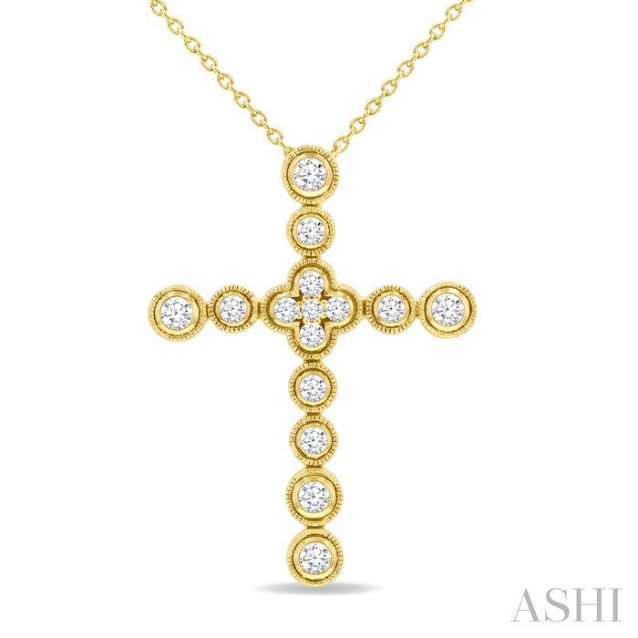 1/4 Ctw Round Cut Diamond Bubble Cross Pendant With Chain in 10K Yellow Gold