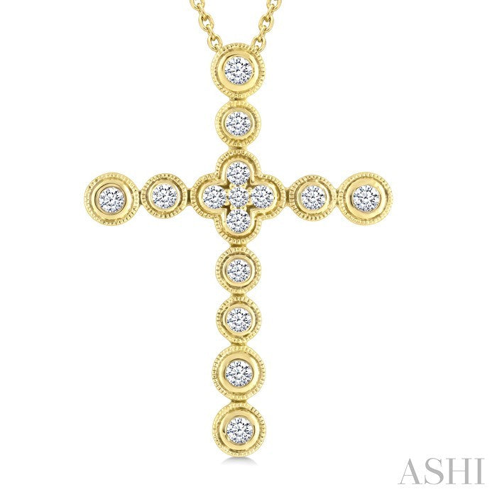1/4 Ctw Round Cut Diamond Bubble Cross Pendant With Chain in 10K Yellow Gold